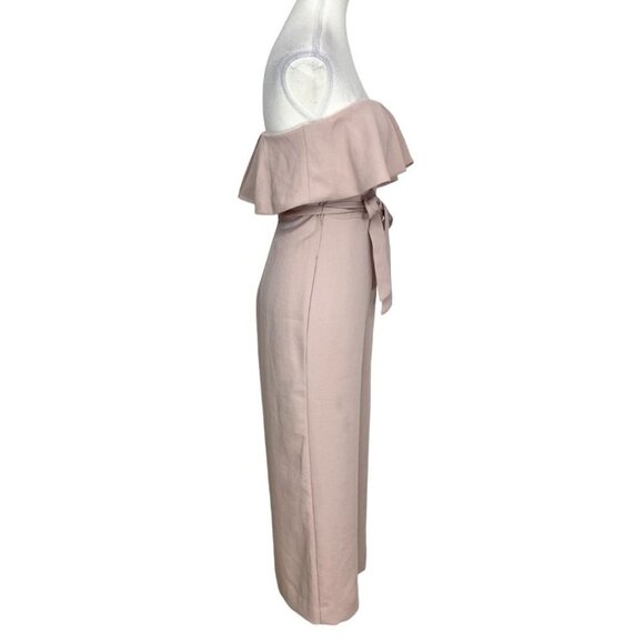 ARITZIA BABATON SOFT PINK STRAPLESS NEW FLUTTER WIDE CROPPED LEG BELTED JUMPSUIT - Picture 3 of 12